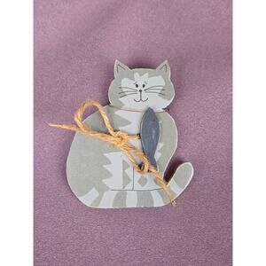 Handpainted Wooden Basket Tie-on Cat Kitty